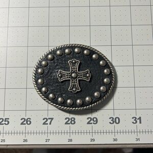 Metal Cross and Leather Belt Buckle